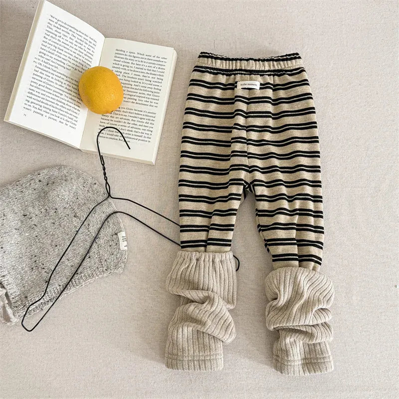 レギンスパンツ Apricot / 12M  80CM キッズパンツ リブレッグウォーマードッキングボーダー裏フリースレギンスパンツ【mh0007946】