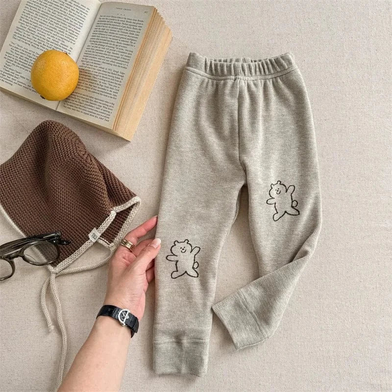 レギンスパンツ Apricot / 12M  80CM キッズパンツ ベアくま/ハートプリント裏フリースレギンスパンツ【mh0007963】