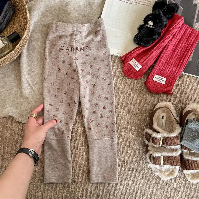 レギンスパンツ Apricot / 12M  80CM キッズパンツ フラワープリント切り替えレギンスパンツ【mh0008455】