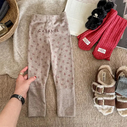 レギンスパンツ Apricot / 12M  80CM キッズパンツ フラワープリント切り替えレギンスパンツ【mh0008455】