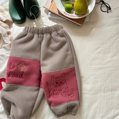 ロングパンツ・スウェットパンツ Apricot / 12M  80CM キッズパンツ ねこキャット刺繍パッチワークロングスウェットパンツ【mh0008473】