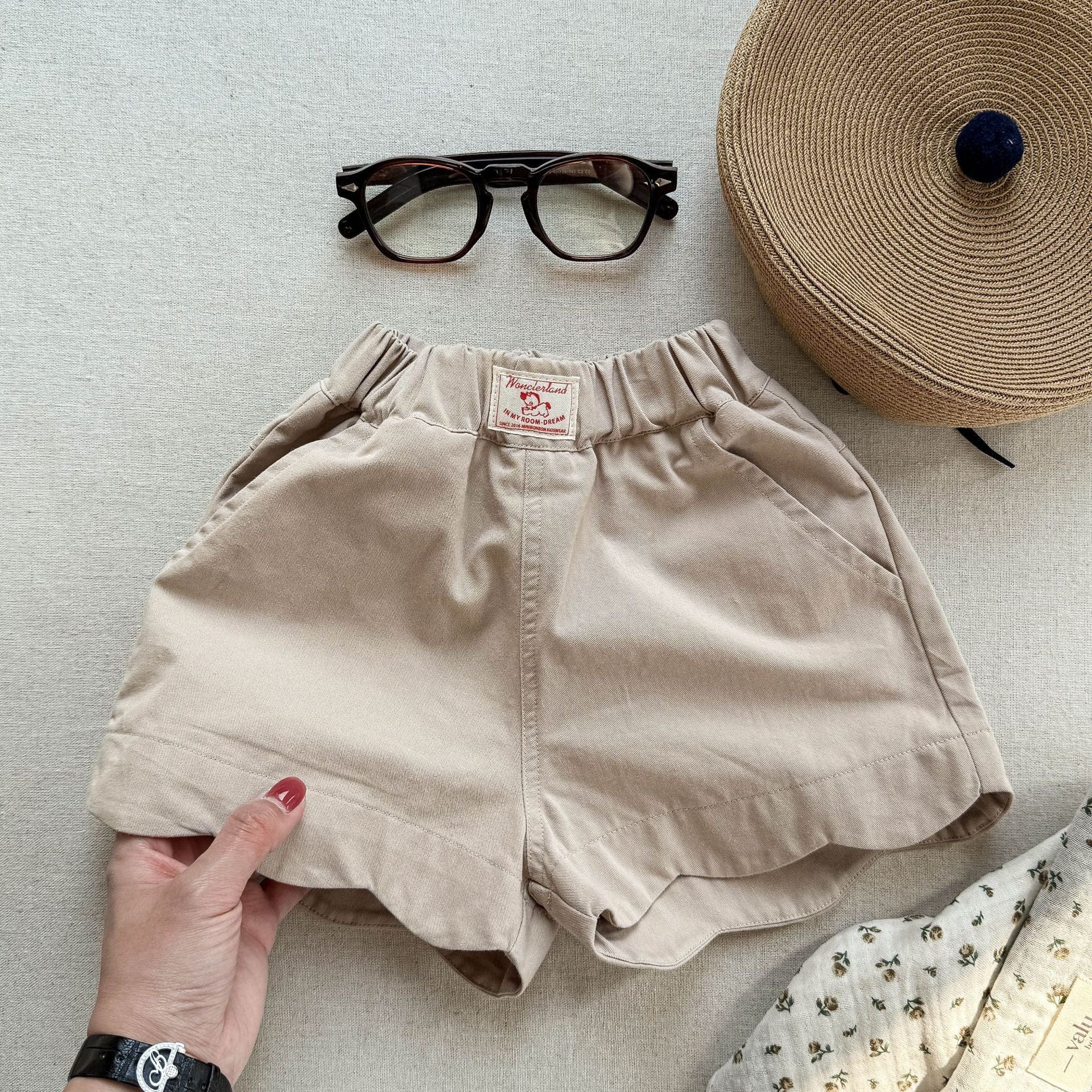 ハーフパンツ・ショートパンツ Apricot / 80cm ウォッシュド コットン ガールズ ショートパンツ【mh0009540】