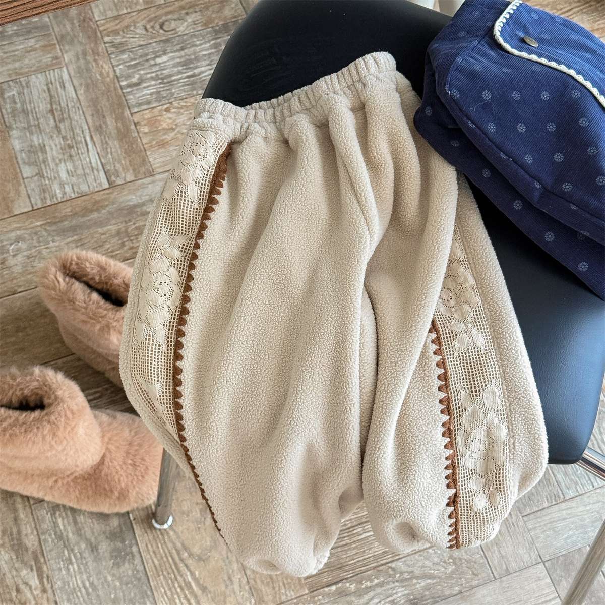 ロングパンツ・スウェットパンツ Apricot / 80cm フリーススウェットパンツ サイドレースデザイン あったか長ズボン【mh0011427】