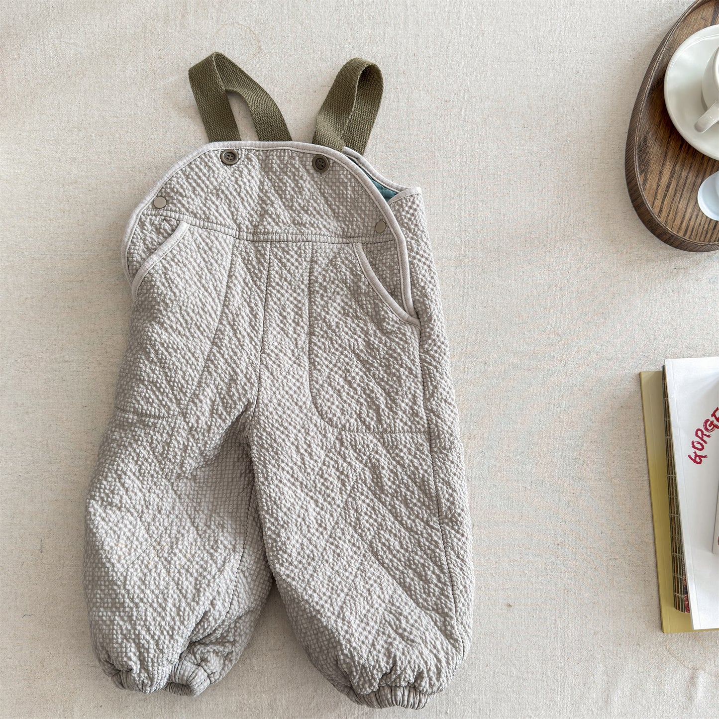 サロペットパンツ・サスペンダーパンツ Apricot / 80cm キルトサロペットオーバーオール 防寒 サスペンダーパンツ【mh0011910】