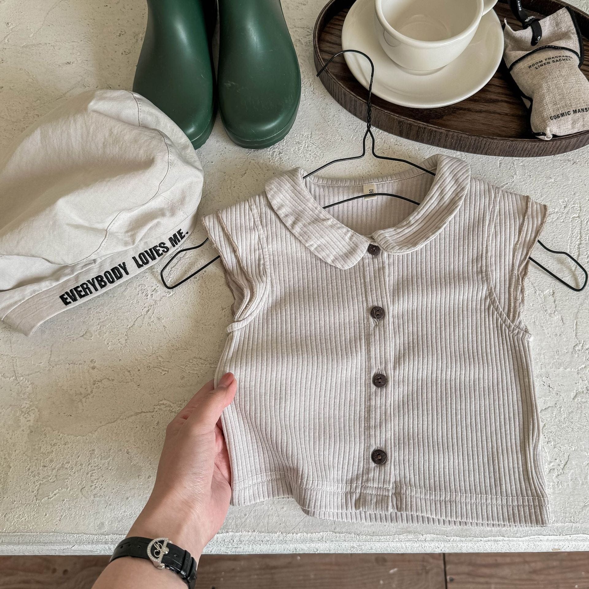 タンクトップ・キャミソール・ノースリーブトップス Apricot / 80cm 襟付きショートミニスリーブTシャツブラウス【mh0009392】