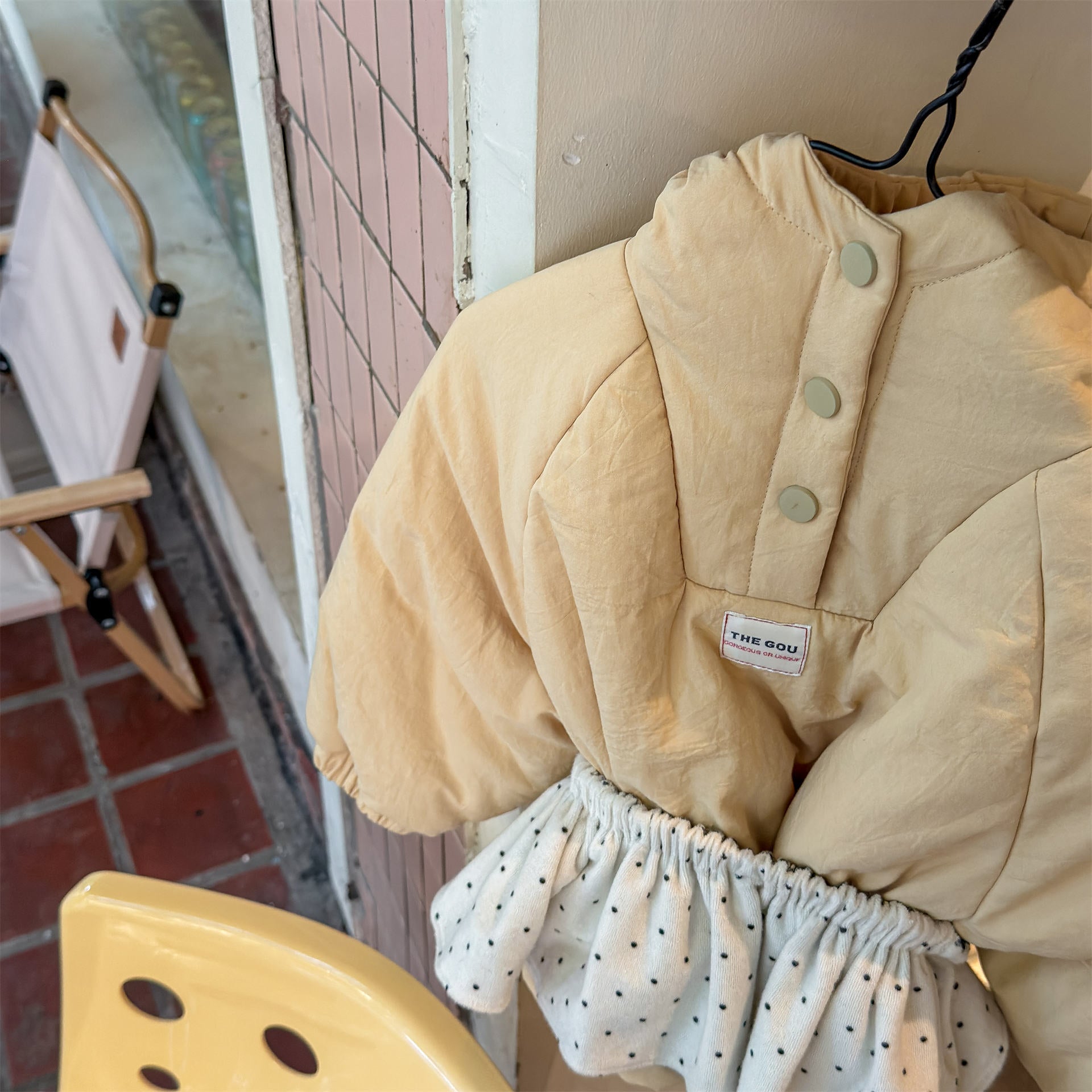 トレーナー・フーディ Apricot Yellow / 80cm パフジャケット フーディ ストライプ プルオーバー アウター 中綿【mh0011613】