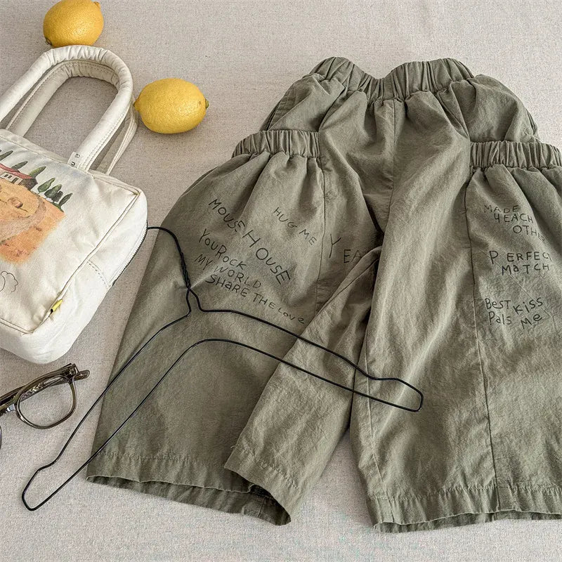 ロングパンツ・スウェットパンツ Army Green / 12M (80) キッズパンツ チェック/レターロゴプリントロングワイドルーズパンツガウチョパンツ【mh0008659】