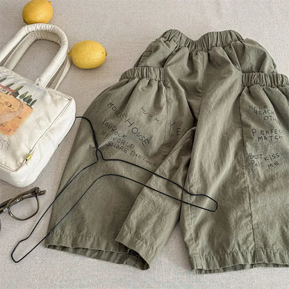 ロングパンツ・スウェットパンツ Army Green / 12M (80) キッズパンツ チェック/レターロゴプリントロングワイドルーズパンツガウチョパンツ【mh0008659】