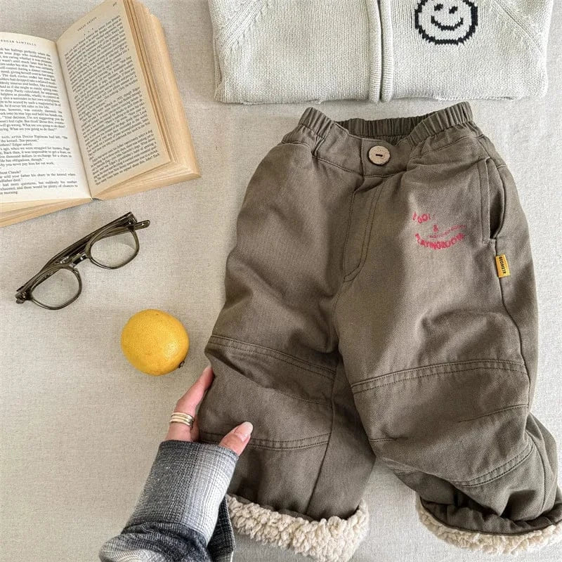 ロングパンツ・スウェットパンツ Army Green / 12M  80CM キッズパンツ ストライプ/無地ロゴプリント裏ボアフリースライダーパンツ【mh0007961】