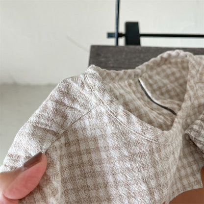 タンクトップ・キャミソール・ノースリーブトップス Bear Check French Sleeve Top くま チェック フレンチスリーブトップス【mh0012144】
