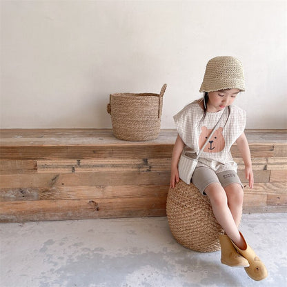 タンクトップ・キャミソール・ノースリーブトップス Bear Check French Sleeve Top くま チェック フレンチスリーブトップス【mh0012144】