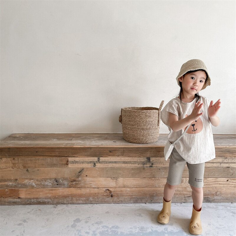 タンクトップ・キャミソール・ノースリーブトップス Bear Check French Sleeve Top くま チェック フレンチスリーブトップス【mh0012144】