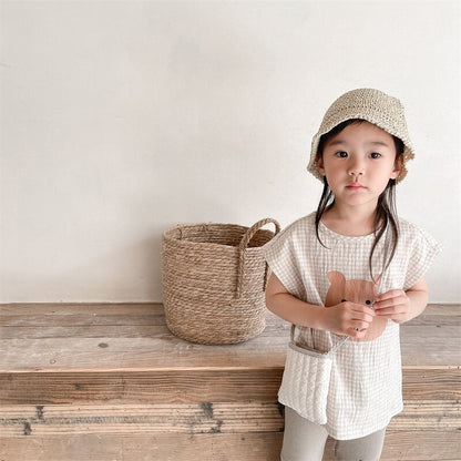 タンクトップ・キャミソール・ノースリーブトップス Bear Check French Sleeve Top くま チェック フレンチスリーブトップス【mh0012144】