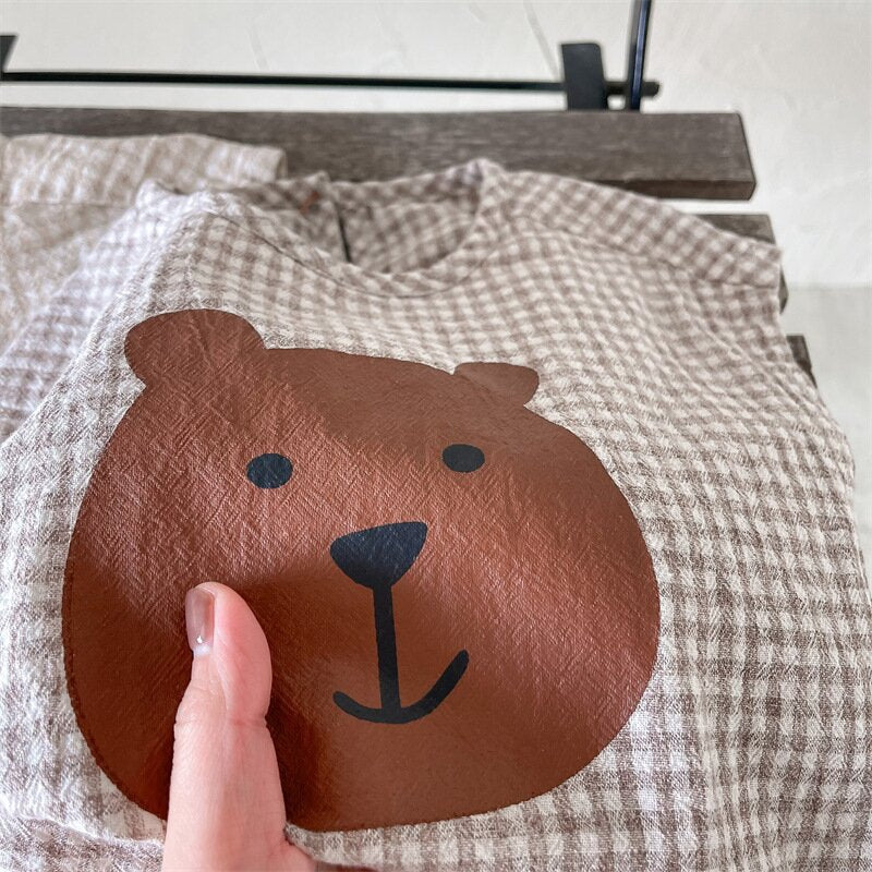 タンクトップ・キャミソール・ノースリーブトップス Bear Check French Sleeve Top くま チェック フレンチスリーブトップス【mh0012144】