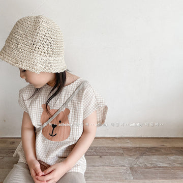 タンクトップ・キャミソール・ノースリーブトップス Bear Check French Sleeve Top くま チェック フレンチスリーブトップス【mh0012144】