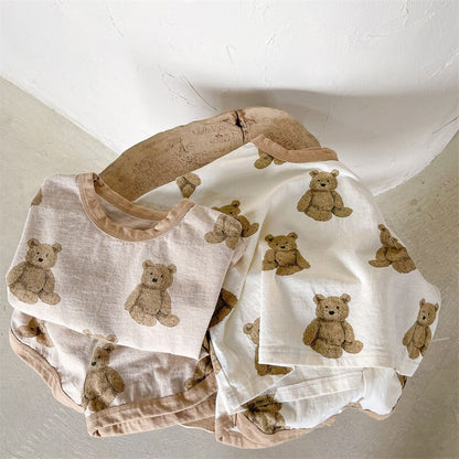 半袖セットアップ Bear Print T-Shirt & Shorts Set くまプリント Tシャツ ショートパンツセット【mh0012146】