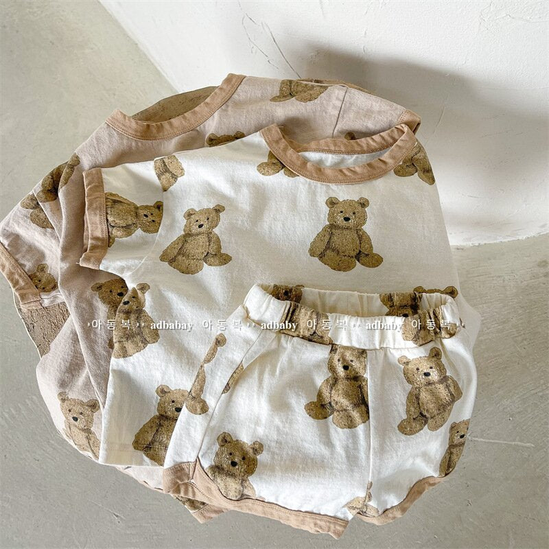 半袖セットアップ Bear Print T-Shirt & Shorts Set くまプリント Tシャツ ショートパンツセット【mh0012146】