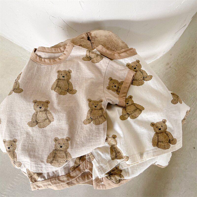 半袖セットアップ Bear Print T-Shirt & Shorts Set くまプリント Tシャツ ショートパンツセット【mh0012146】