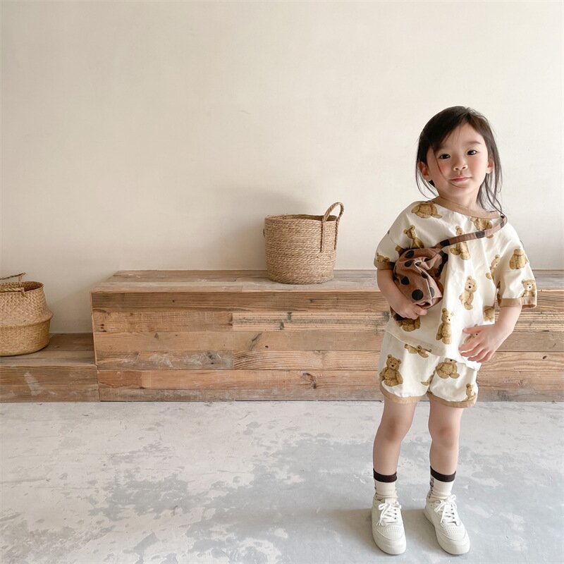 半袖セットアップ Bear Print T-Shirt & Shorts Set くまプリント Tシャツ ショートパンツセット【mh0012146】
