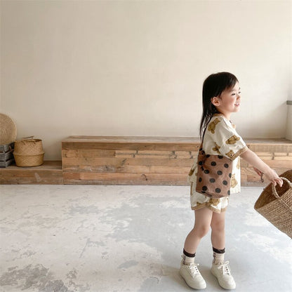 半袖セットアップ Bear Print T-Shirt & Shorts Set くまプリント Tシャツ ショートパンツセット【mh0012146】