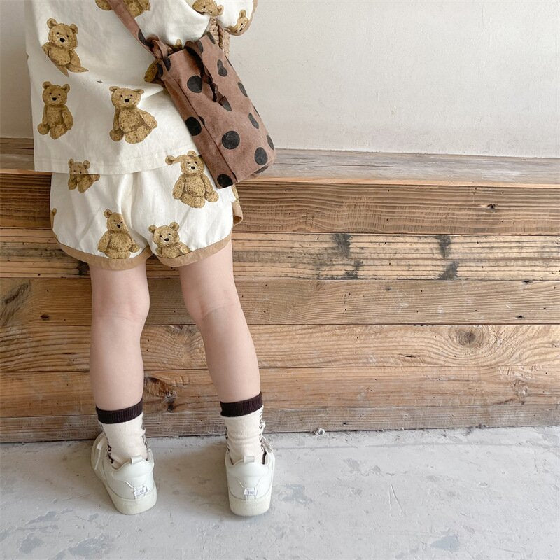 半袖セットアップ Bear Print T-Shirt & Shorts Set くまプリント Tシャツ ショートパンツセット【mh0012146】