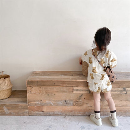 半袖セットアップ Bear Print T-Shirt & Shorts Set くまプリント Tシャツ ショートパンツセット【mh0012146】