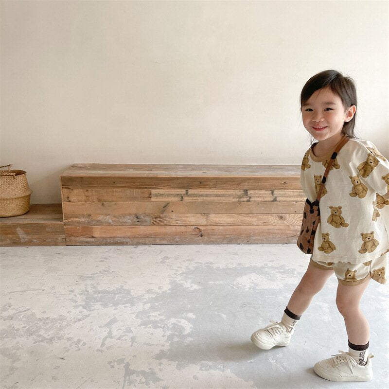 半袖セットアップ Bear Print T-Shirt & Shorts Set くまプリント Tシャツ ショートパンツセット【mh0012146】