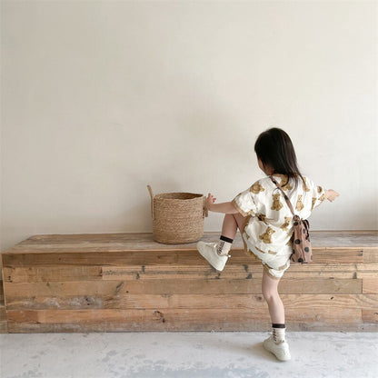 半袖セットアップ Bear Print T-Shirt & Shorts Set くまプリント Tシャツ ショートパンツセット【mh0012146】
