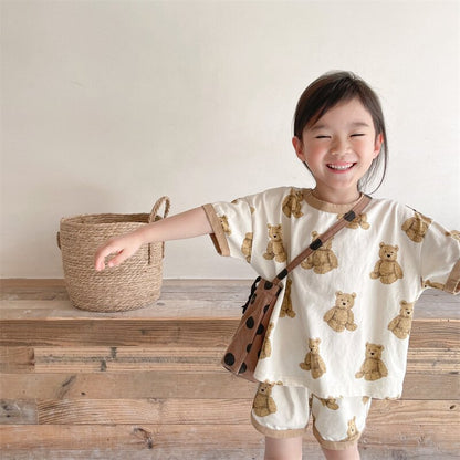 半袖セットアップ Bear Print T-Shirt & Shorts Set くまプリント Tシャツ ショートパンツセット【mh0012146】