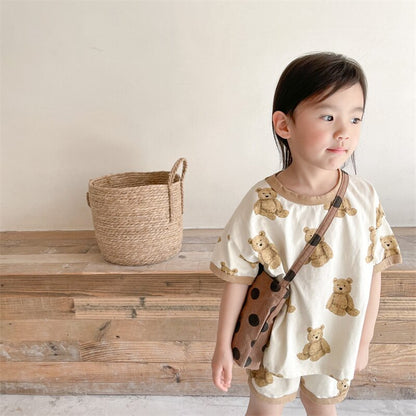 半袖セットアップ Bear Print T-Shirt & Shorts Set くまプリント Tシャツ ショートパンツセット【mh0012146】