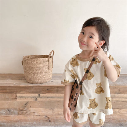 半袖セットアップ Bear Print T-Shirt & Shorts Set くまプリント Tシャツ ショートパンツセット【mh0012146】