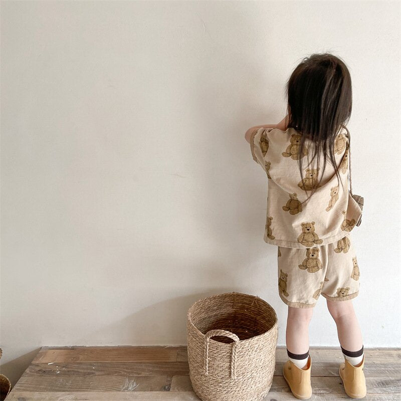 半袖セットアップ Bear Print T-Shirt & Shorts Set くまプリント Tシャツ ショートパンツセット【mh0012146】