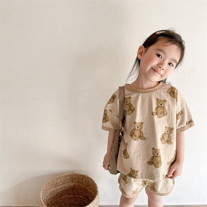 半袖セットアップ Bear Print T-Shirt & Shorts Set くまプリント Tシャツ ショートパンツセット【mh0012146】