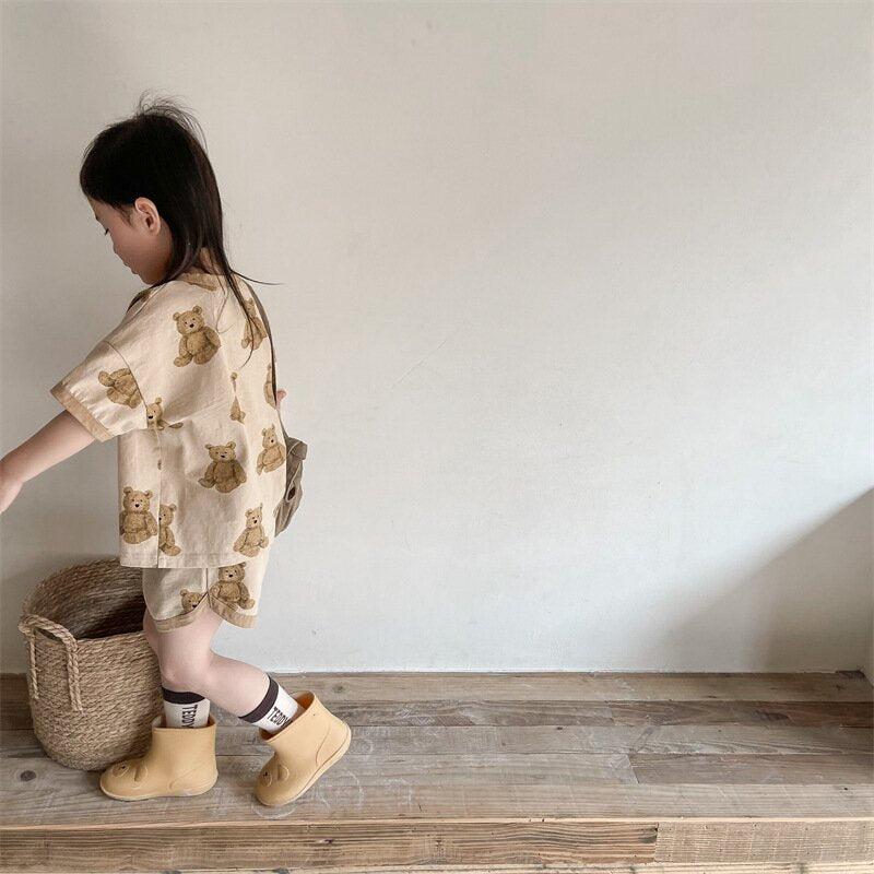 半袖セットアップ Bear Print T-Shirt & Shorts Set くまプリント Tシャツ ショートパンツセット【mh0012146】