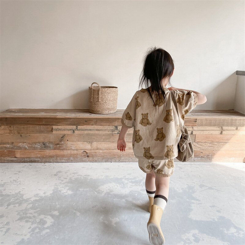 半袖セットアップ Bear Print T-Shirt & Shorts Set くまプリント Tシャツ ショートパンツセット【mh0012146】