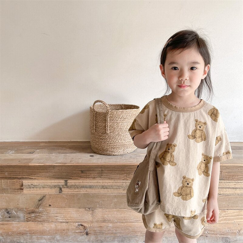 半袖セットアップ Bear Print T-Shirt & Shorts Set くまプリント Tシャツ ショートパンツセット【mh0012146】