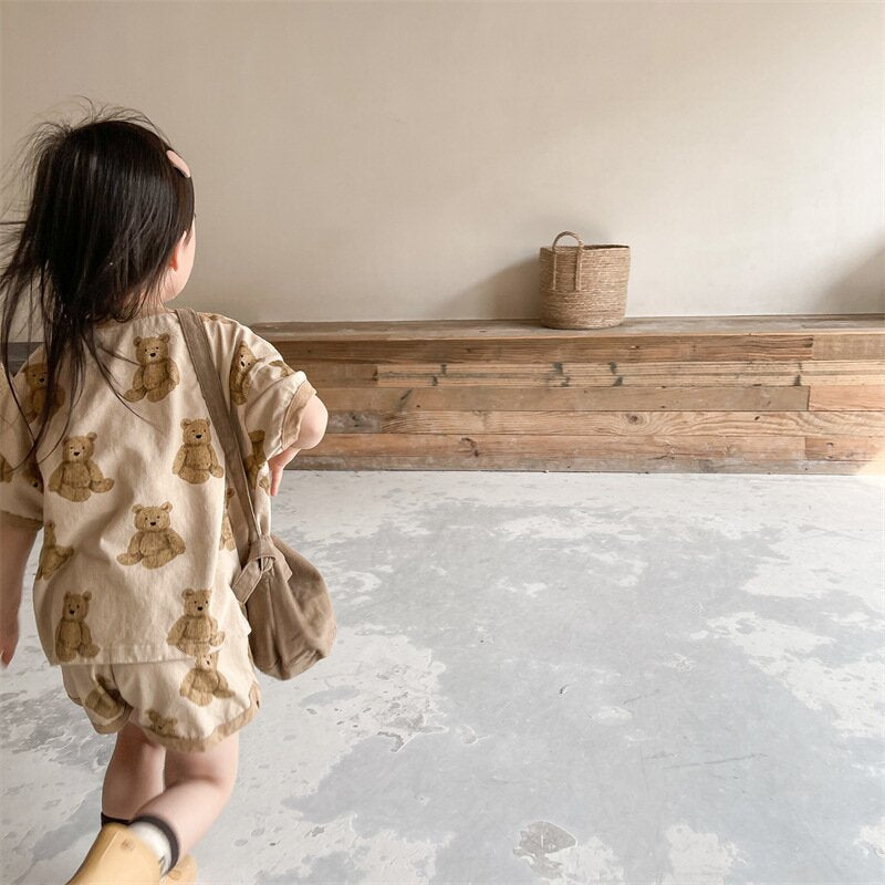 半袖セットアップ Bear Print T-Shirt & Shorts Set くまプリント Tシャツ ショートパンツセット【mh0012146】