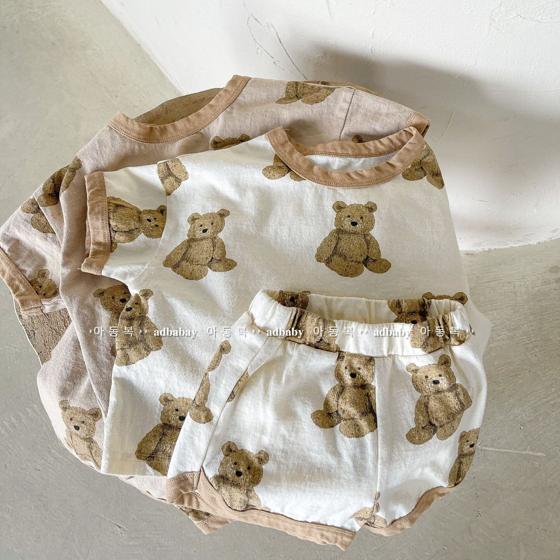 半袖セットアップ Bear Print T-Shirt & Shorts Set くまプリント Tシャツ ショートパンツセット【mh0012146】