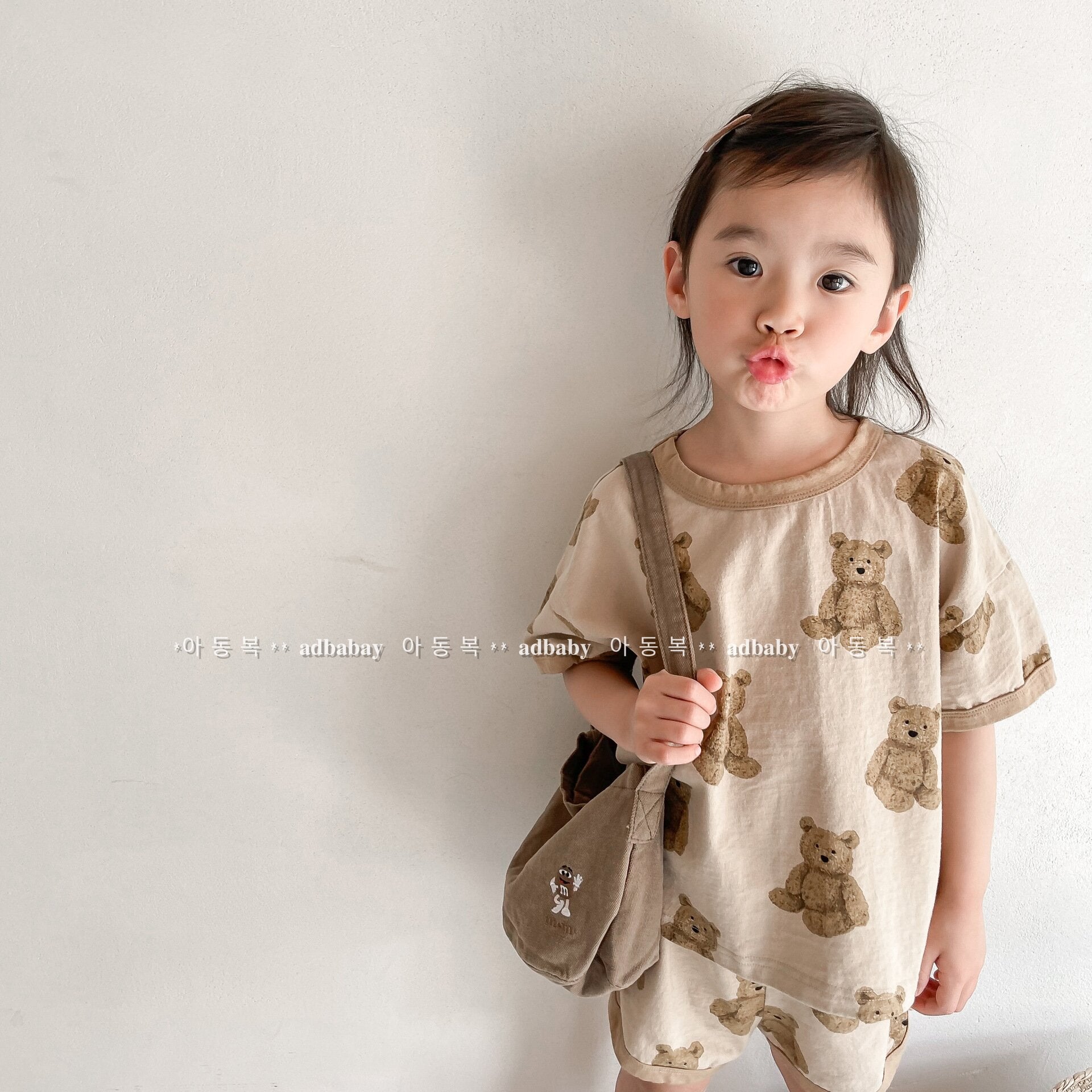 半袖セットアップ Bear Print T-Shirt & Shorts Set くまプリント Tシャツ ショートパンツセット【mh0012146】