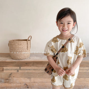 半袖セットアップ Bear Print T-Shirt & Shorts Set くまプリント Tシャツ ショートパンツセット【mh0012146】