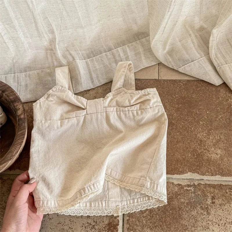 タンクトップ・キャミソール・ノースリーブトップス Beige / 12M (80) キッズトップス ノースリーブ リボンブラウス チェック/無地 2カラー【mh0005925】