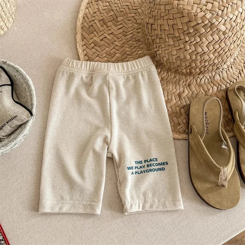 レギンスパンツ Beige / 12M (80) キッズパンツ ショートレギンス レターロゴプリント 5カラー【mh0005811】