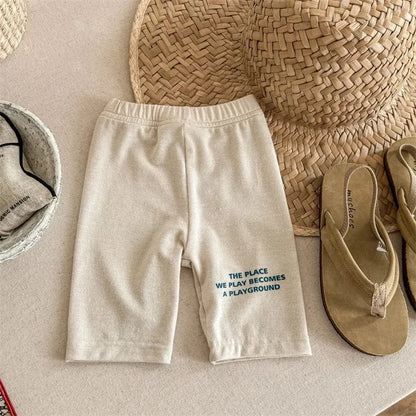 レギンスパンツ Beige / 12M (80) キッズパンツ ショートレギンス レターロゴプリント 5カラー【mh0005811】