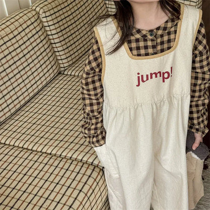 サロペットパンツ・サスペンダーパンツ Beige / 12M  80CM キッズジャンプスーツ ルーズオーバーオール レターロゴプリント 2カラー【mh0006618】