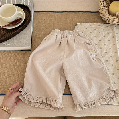 ロングパンツ・スウェットパンツ Beige / 12M  80CM キッズパンツ 裾フリルワイドルーズクロップドパンツ 2カラー【mh0006851】