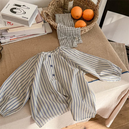 長袖シャツ・ブラウス Beige / 80cm キッズトップス ストライプ 長袖シャツ チュニックブラウス コーヒー/ベージュ/2カラー【mh0003943】