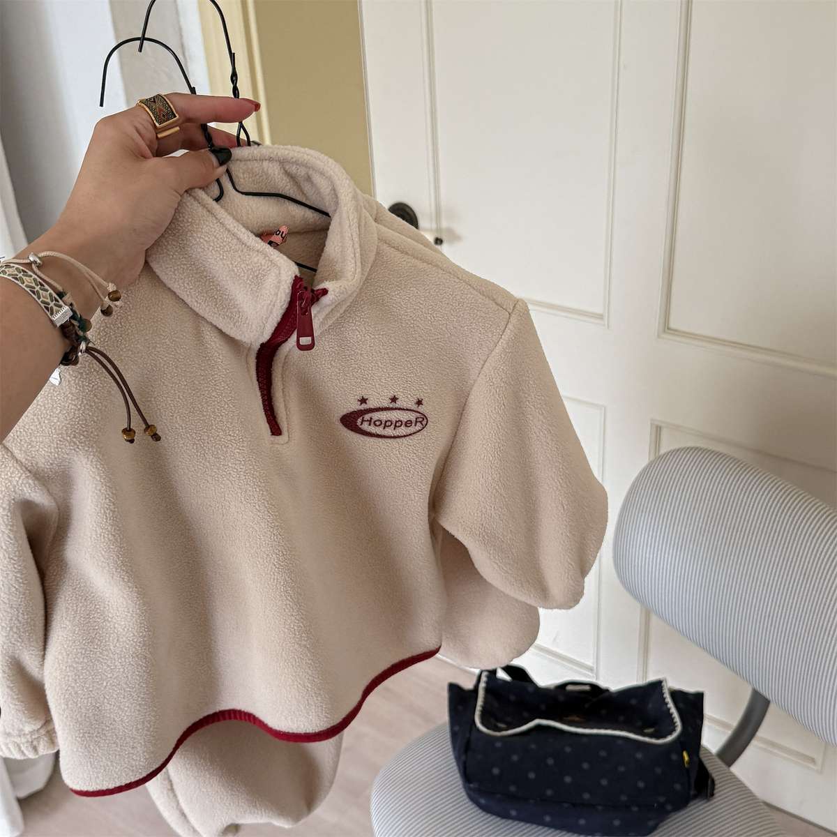 長袖セットアップ Beige / 80cm 長袖フリースジャケット+ロングパンツ 2点セット もこもこセットアップ【mh0011434】