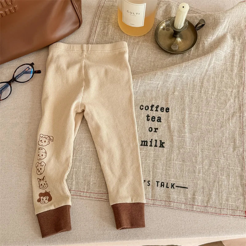 レギンスパンツ Beige / 80cm キッズパンツ ロゴプリント柄 レギンスパンツ 3カラー【mh0003974】