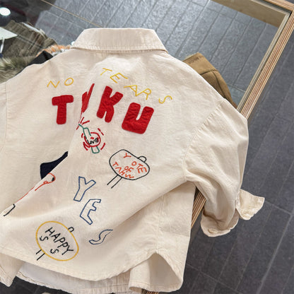長袖シャツ・ブラウス Beige / 80cm Embroidered Shirt Spring Top 刺繍 シャツ トップス【mh0012079】