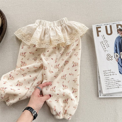 ロングパンツ・スウェットパンツ Beige / 80cm キッズパンツ フラワー小花柄プリントスカートドッキングロングパンツ【mh0008967】